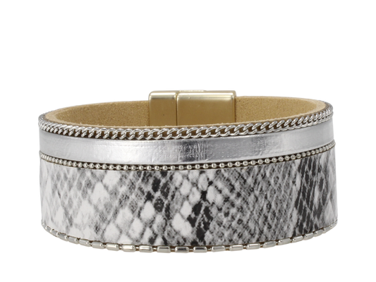 Erimish White Snake Cuff Bracelet w/ Magnetic Closure