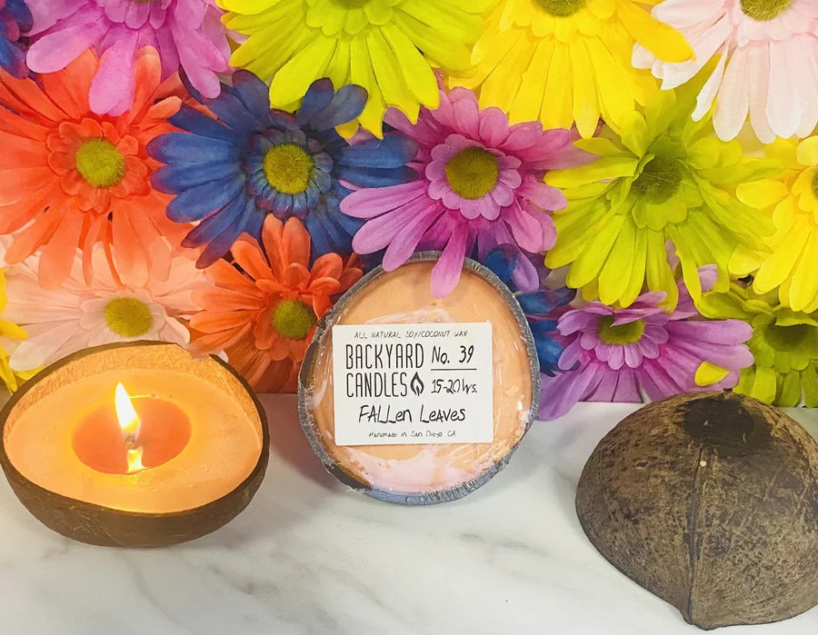 Fallen Leaves Scented Candle in a Real Coconut Shell