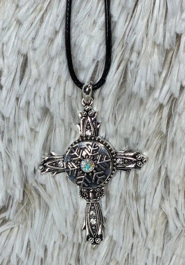 Silver Cross Snap Pendant w/ Snowflake Snap