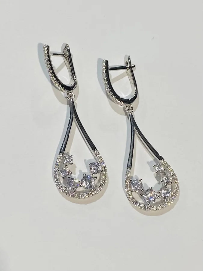 Sterling Silver Fancy Cubic Zirconia Drop Earrings