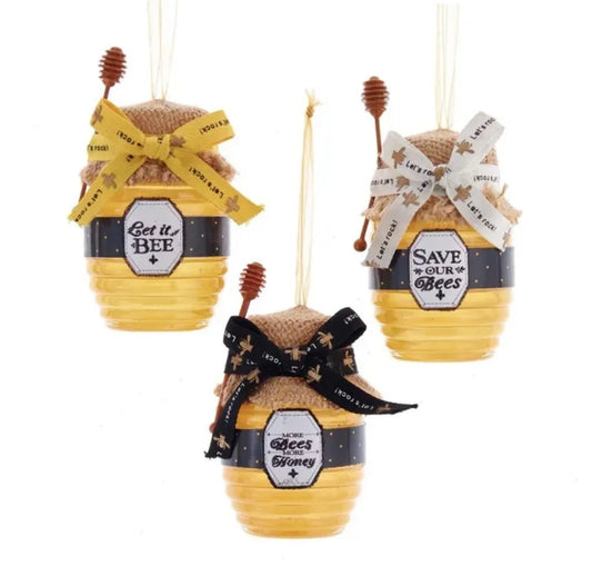 Honey Jar w/ Bows "Bees" Ornaments (Multiple Styles)