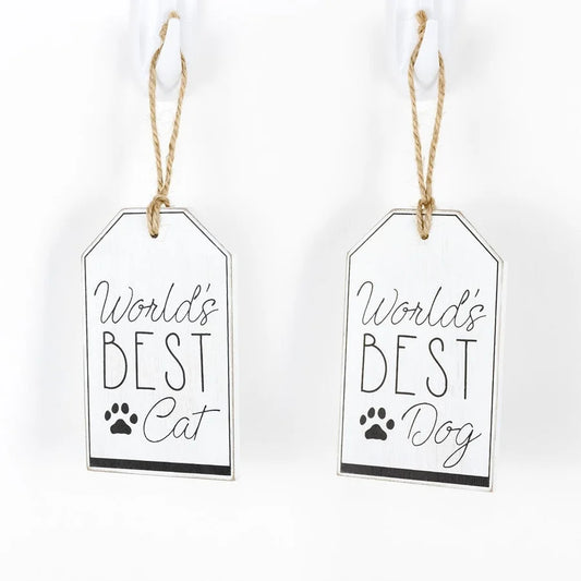 "Worlds Best Cat/Dog" Wooden Tag - Reversible