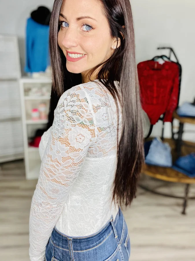 Reg/Plus Ivory Lace Long Sleeve Bodysuit