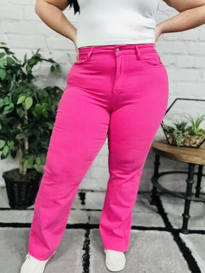 Judy Blue - "Heather" Hot Pink High-Waisted 90s Straight Leg Jeans