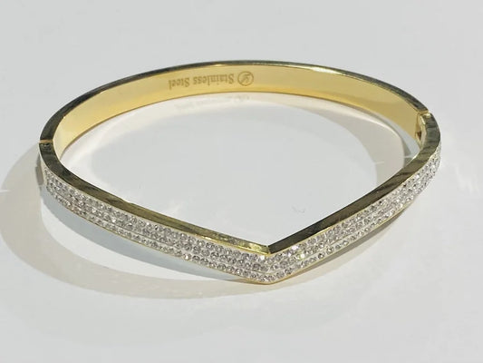 Gold Stainless Steel V-Shaped Crystal Bracelet