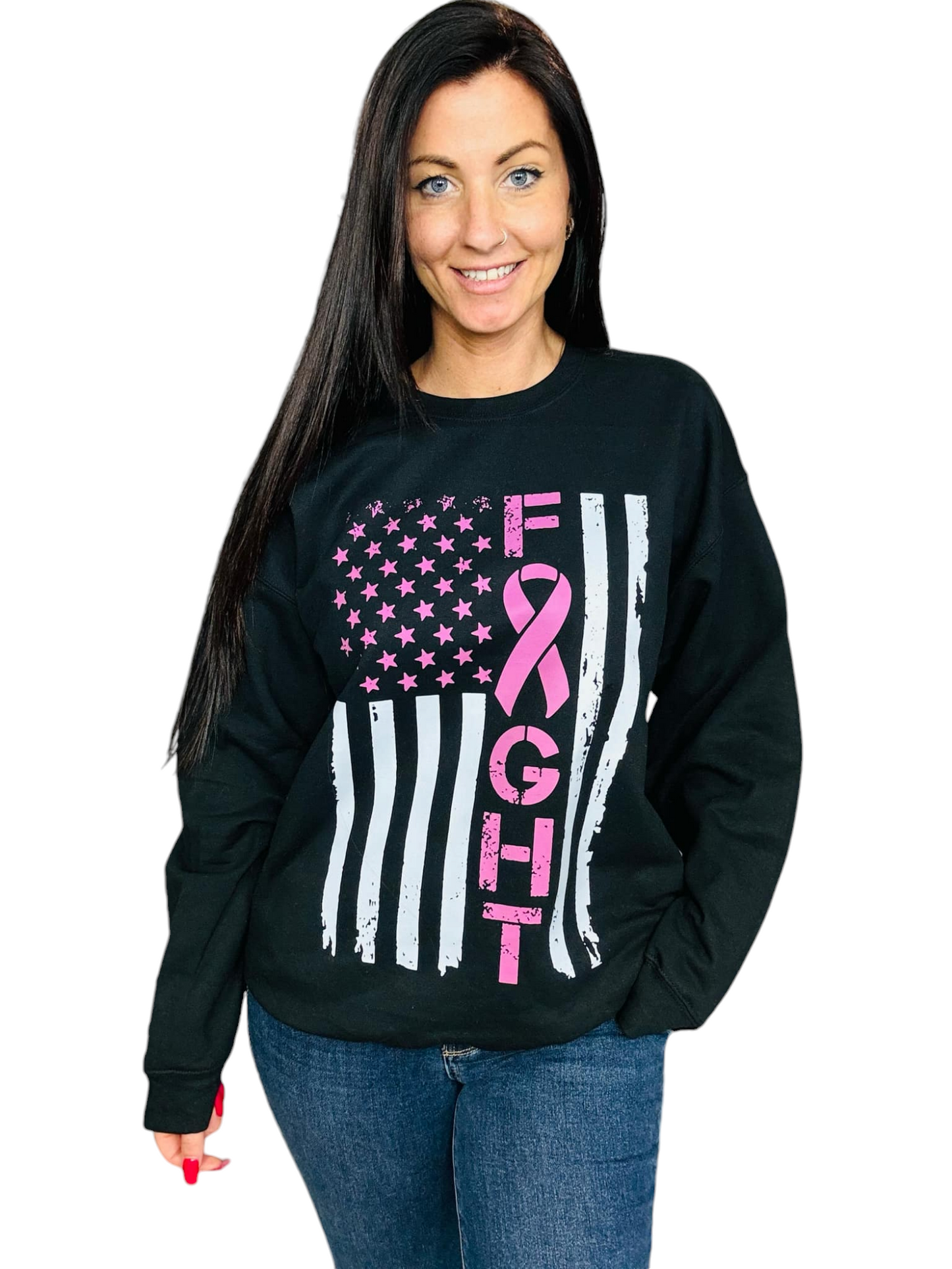 "Breast Cancer Awareness Flag" Graphic Short Sleeve T-Shirt/Crewneck Sweatshirt