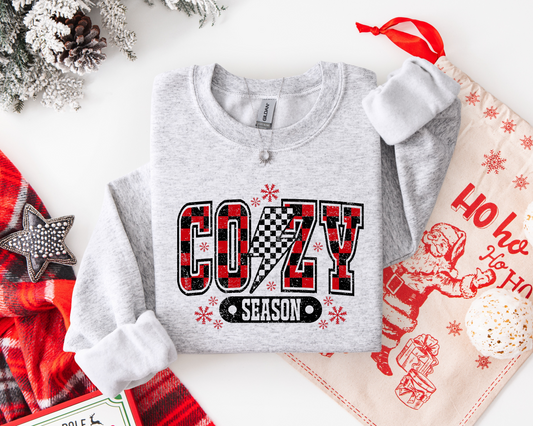 "Checkered Cozy Season" Front Print Inside Out Graphic Crewneck Sweatshirt