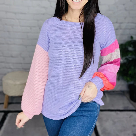 "Feeling Radiant" Lilac/Striped Long Sleeve Top