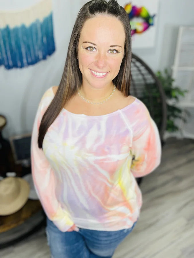 Reg. Coral/Lilac Tie Dye Long Sleeve Top