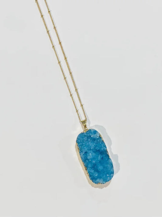 Gold Chain Necklace w/ Teal Druzy Pendant