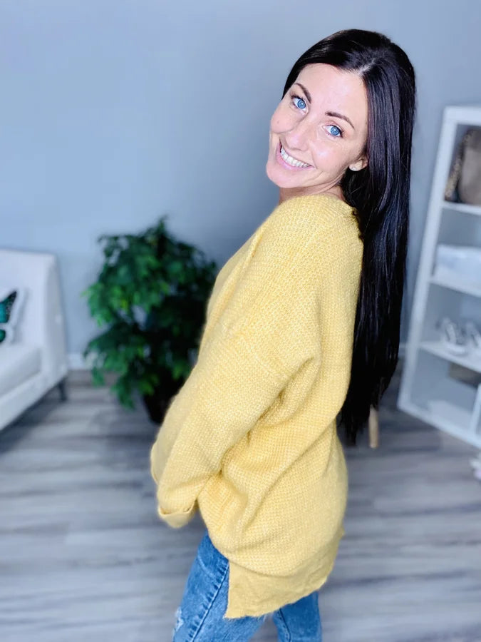 Reg. Golden Yellow Long Sleeve Knit Sweater
