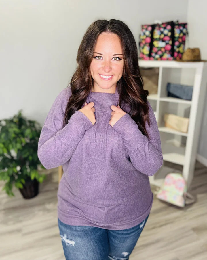 Reg. Deep Lavender Mock Neck Long Sleeve Top