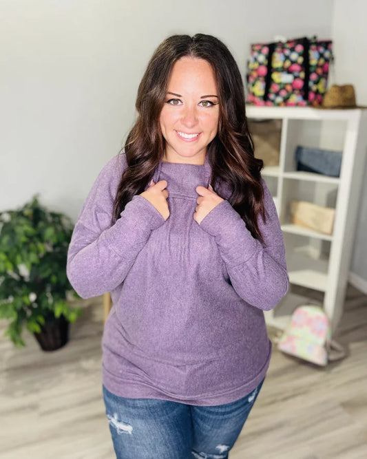 Reg. Deep Lavender Mock Neck Long Sleeve Top