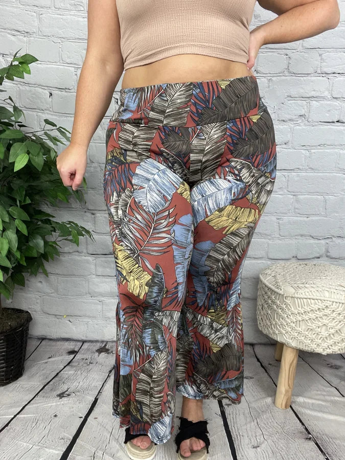 Brick Red Tropical Yoga Pants - Reg/Plus