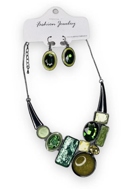 Green Multi Stone Necklace & Earring Set