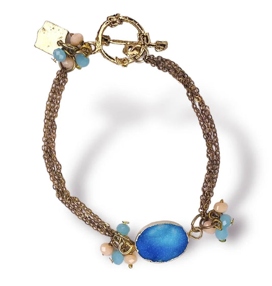 Gold Blue Druzy Bracelet