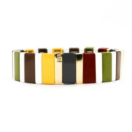 Savvy Bling Brown & Yellow Multicolor Tile Enamel Bracelet