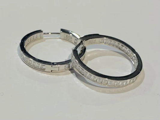 Sterling Silver In & Out Cubic Zirconia Hoop Earrings - 25MM