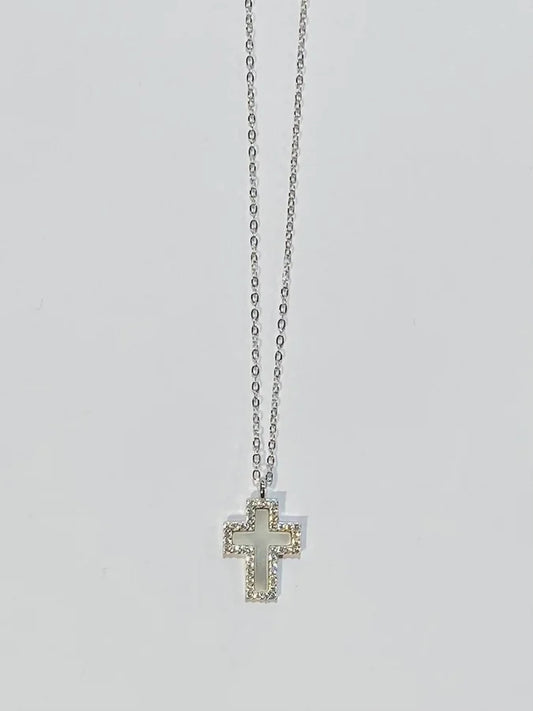 Sterling Silver Mother of Pearl Cross Necklace - 16" +2