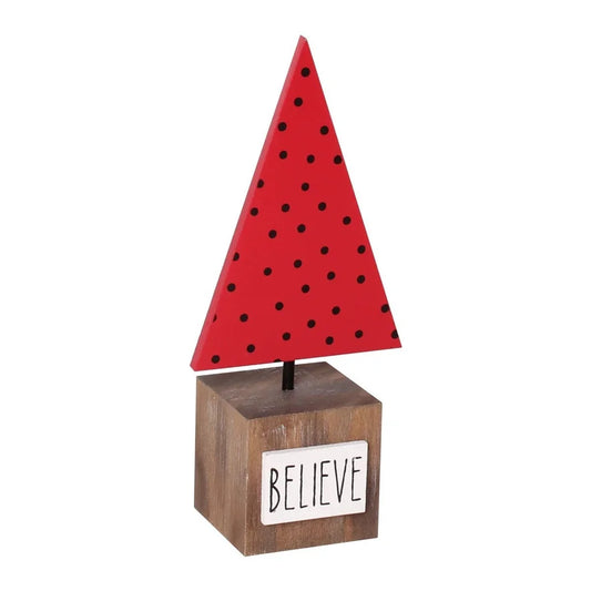 Red/Black Polka Dot Tree on "Believe" Base