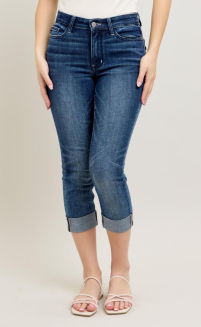 Judy Blue "Kathleen" Dark Blue Mid-Rise Cuffed Skinny Capris