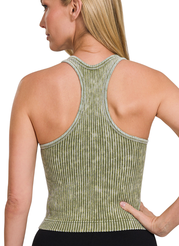 "Jenna" Washed Ribbed V-Neck Padded Tank Top/Brami (Multiple Colors)