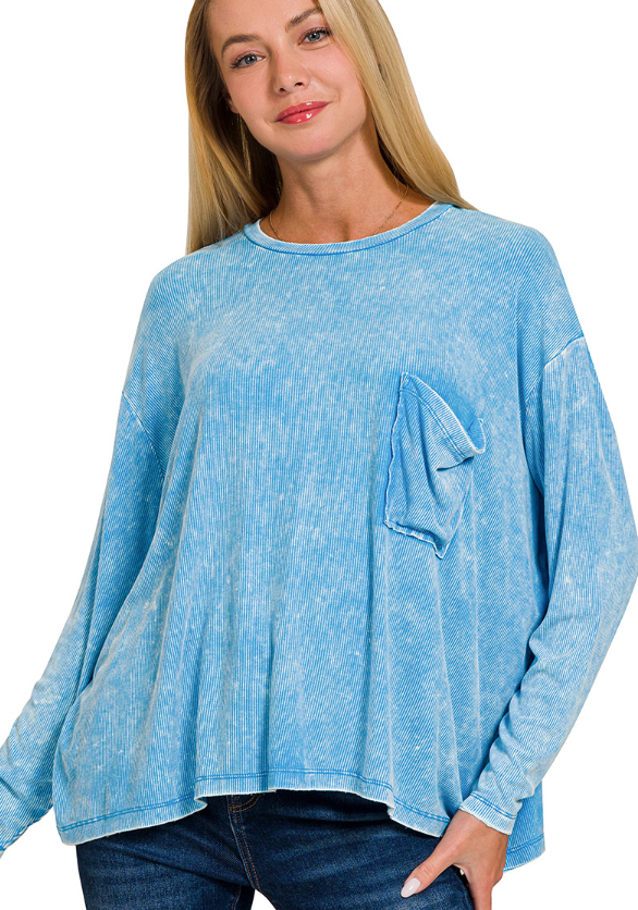 "Heart of Gold" Washed Long Sleeve Top (Multiple Colors)
