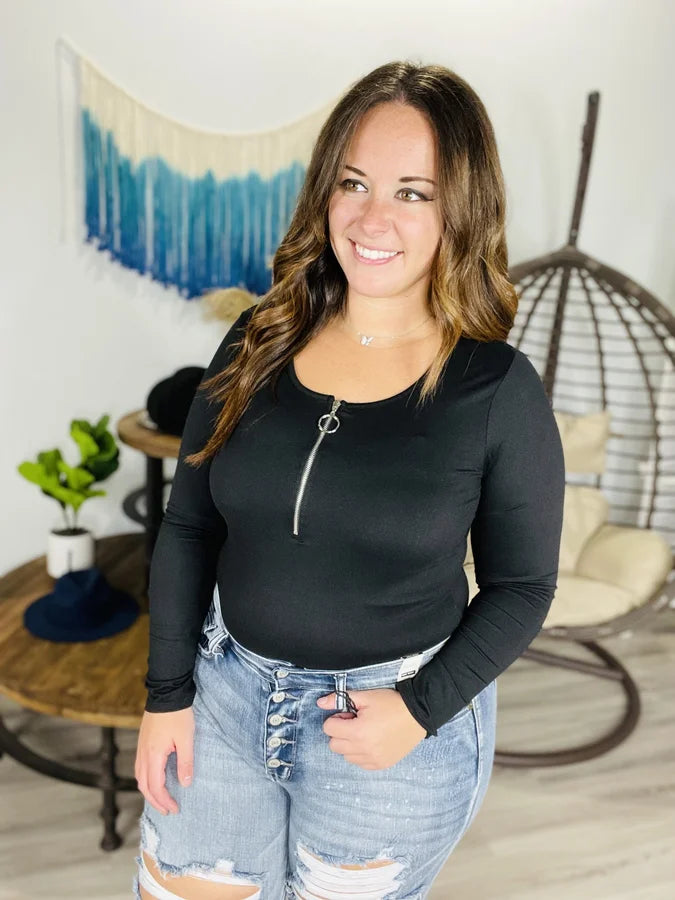 Reg/Plus Black Long Sleeve Bodysuit