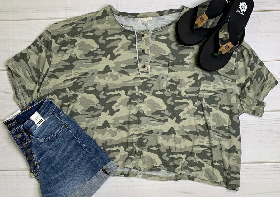 Camo Short Sleeve Boxy Crop Top