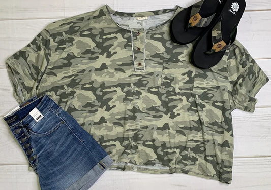 Camo Short Sleeve Boxy Crop Top