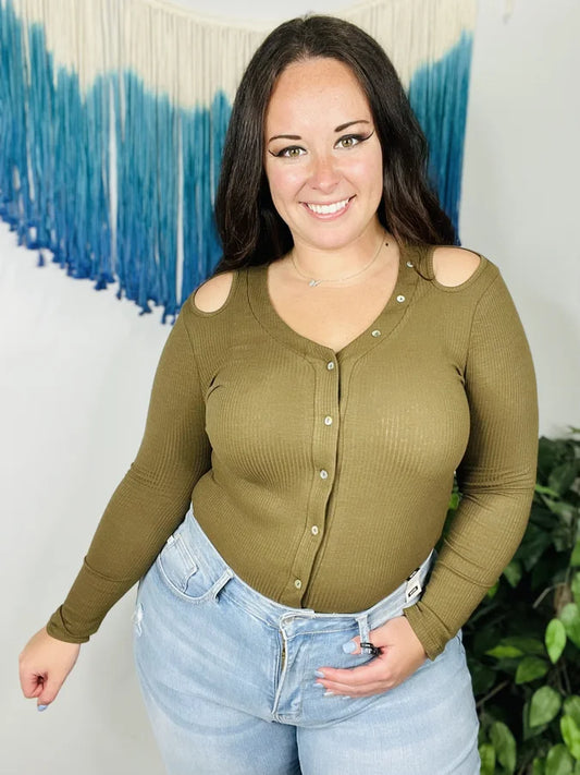 Olive Long Sleeve Bodysuit - Reg/Plus