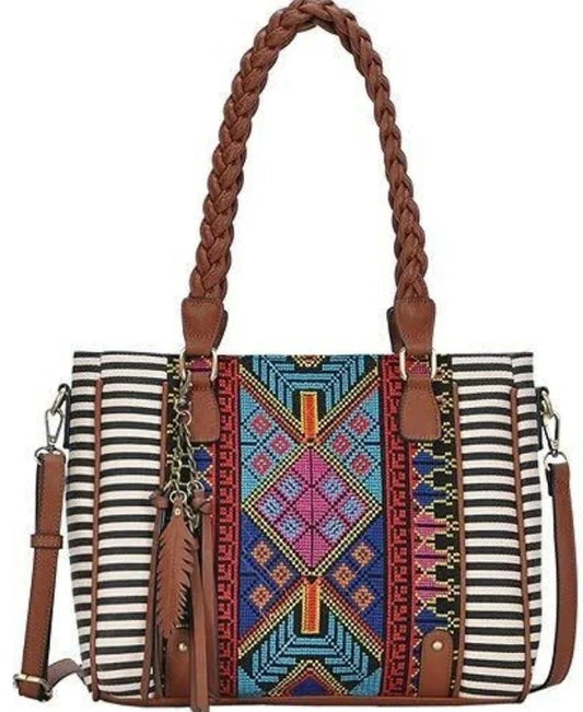 Julia Rose Black Striped Aztec Print Bag