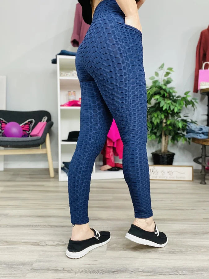 Reg/Plus Navy Honeycomb Textured Leggings