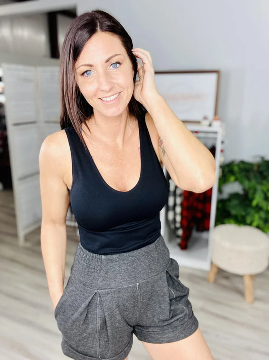 Reg/Plus Charcoal Smocked Waist Cuffed Shorts
