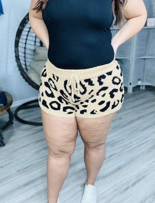 Reg/Plus Camel/Black Leopard Cozy Relaxed Fit Shorts