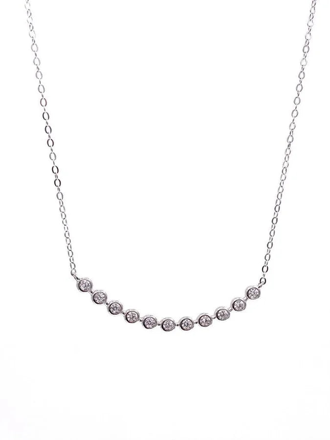 Sterling Silver Cubic Zirconia Curve Bar Necklace - 16" +2