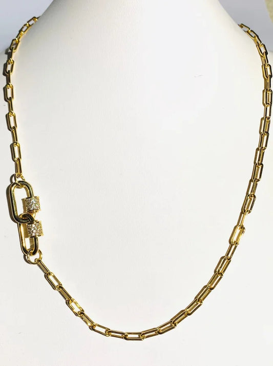 18 Kt. Gold Plated Paperclip Link Chain w/ Carabiner Closure - 19"