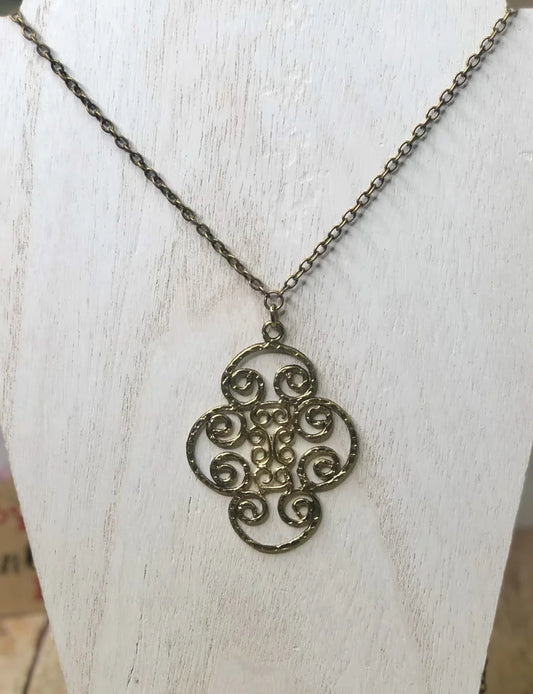 Long Medallion Necklace w/ Antique Gold Finish