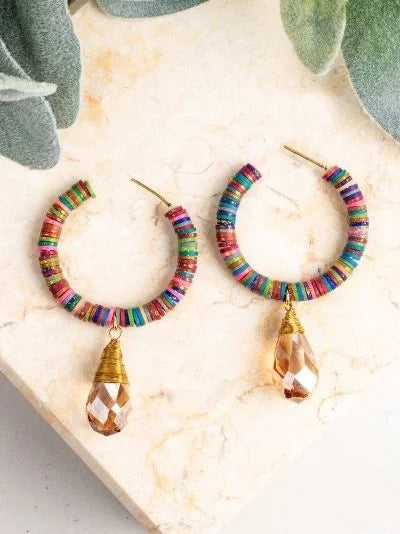Drop of Summer Beaded Hoop Earrings w/ Teardrop