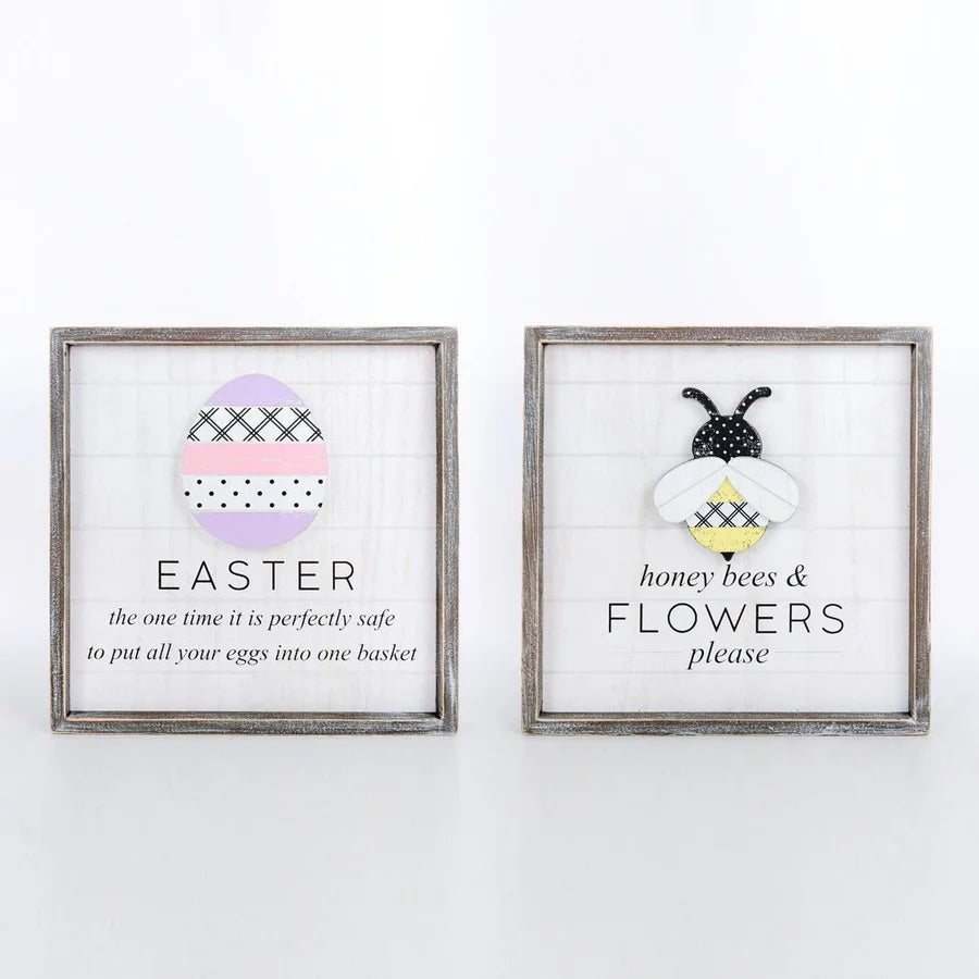 "Flowers"/"Easter" Wooden Framed Sign - Reversible