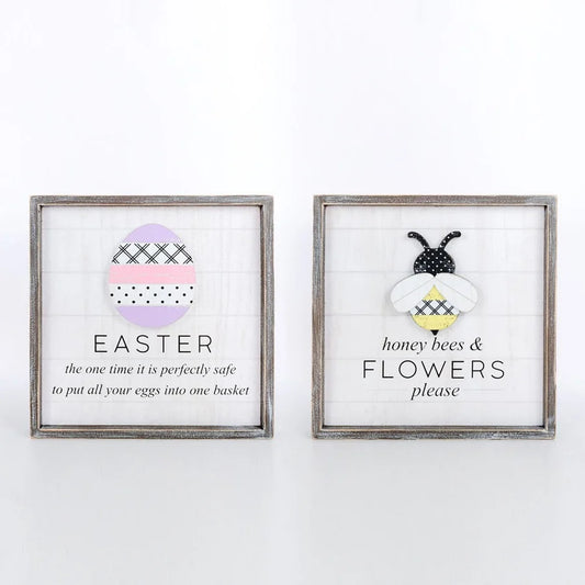 "Flowers"/"Easter" Wooden Framed Sign - Reversible