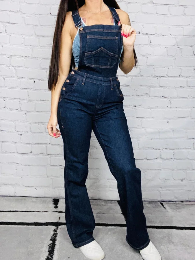 Judy Blue - "Bridget" High-Waisted Dark Blue Wide Leg Overalls