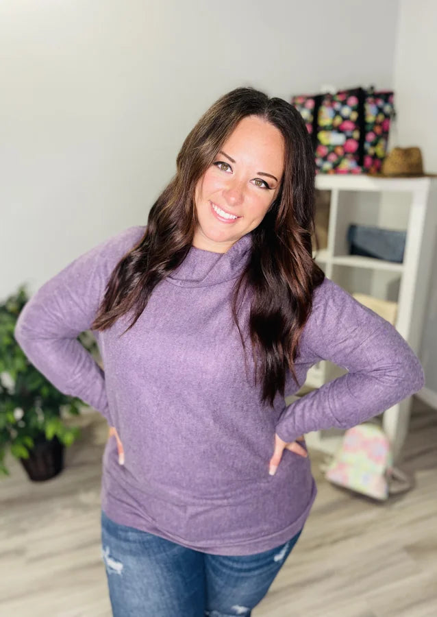 Reg. Deep Lavender Mock Neck Long Sleeve Top