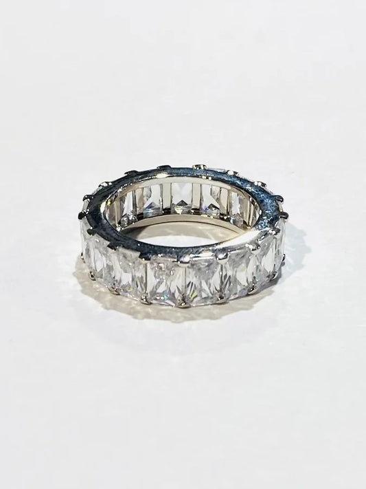 Rhodium Plated Clear Cubic Zirconia Ring