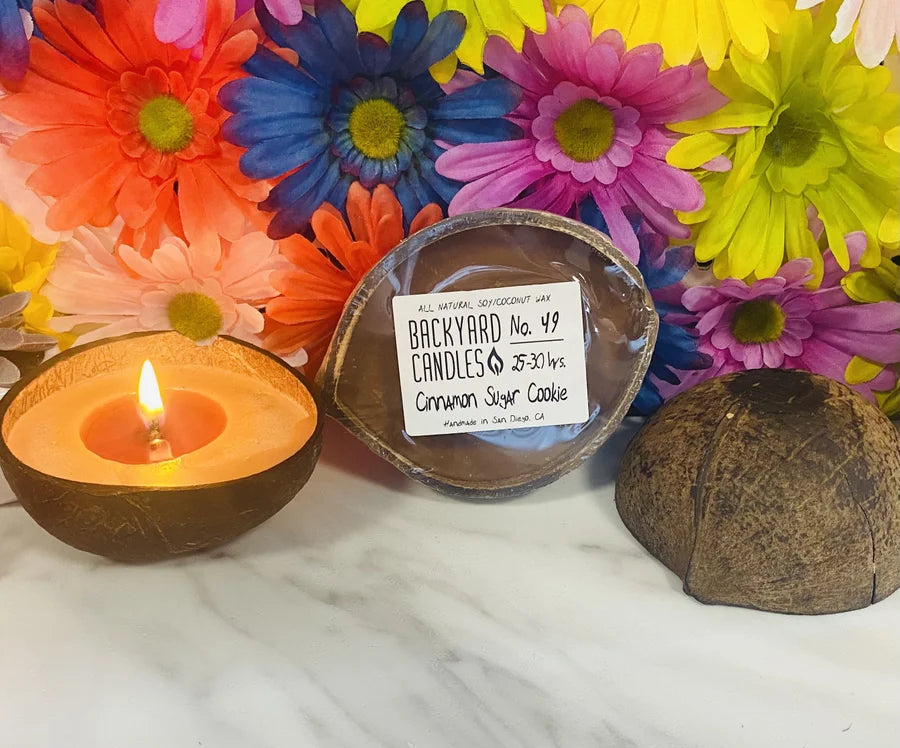 Cinnamon Sugar Scented Candle in a Real Coconut Shell