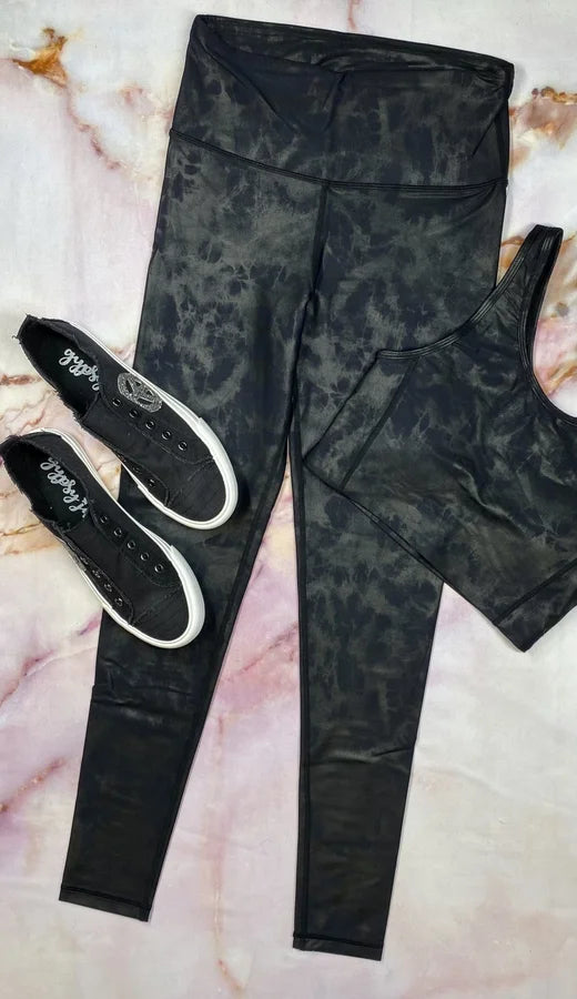 Mono B Navy/Black Overlay Metallic Foil Print High-Waisted Leggings