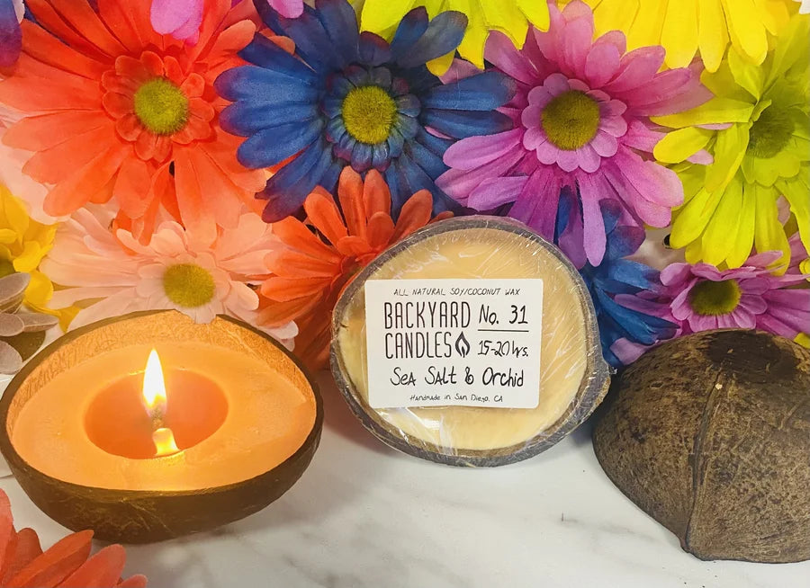 Sea Salt & Orchid Scented Candle in a Real Coconut Shell