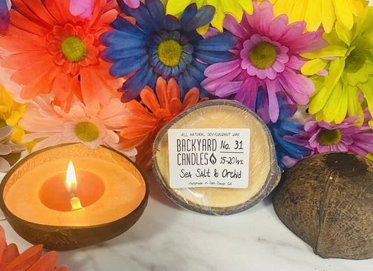 Sea Salt & Orchid Scented Candle in a Real Coconut Shell