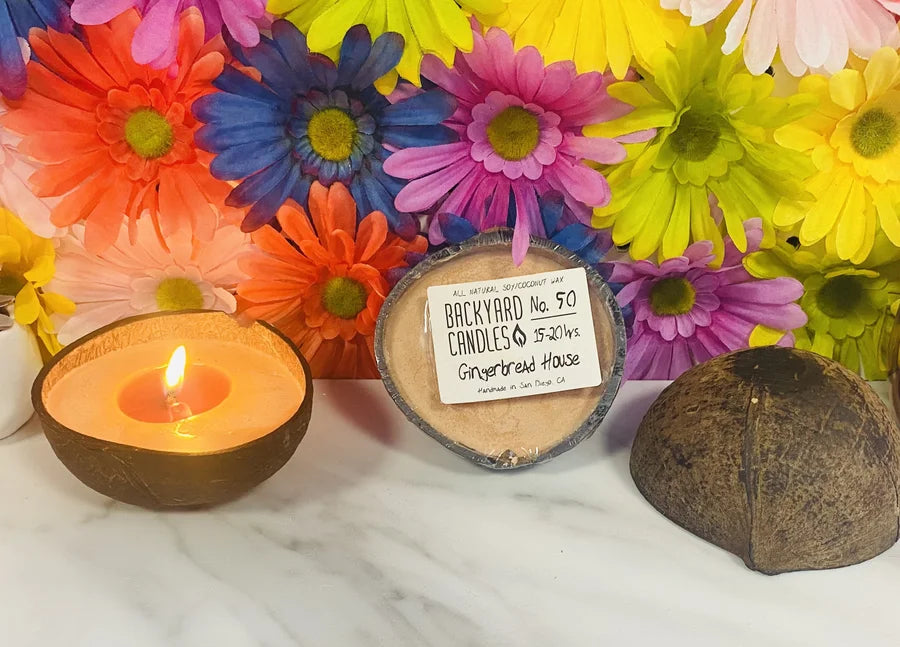 Gingerbread House Scented Candle in a Real Coconut Shell