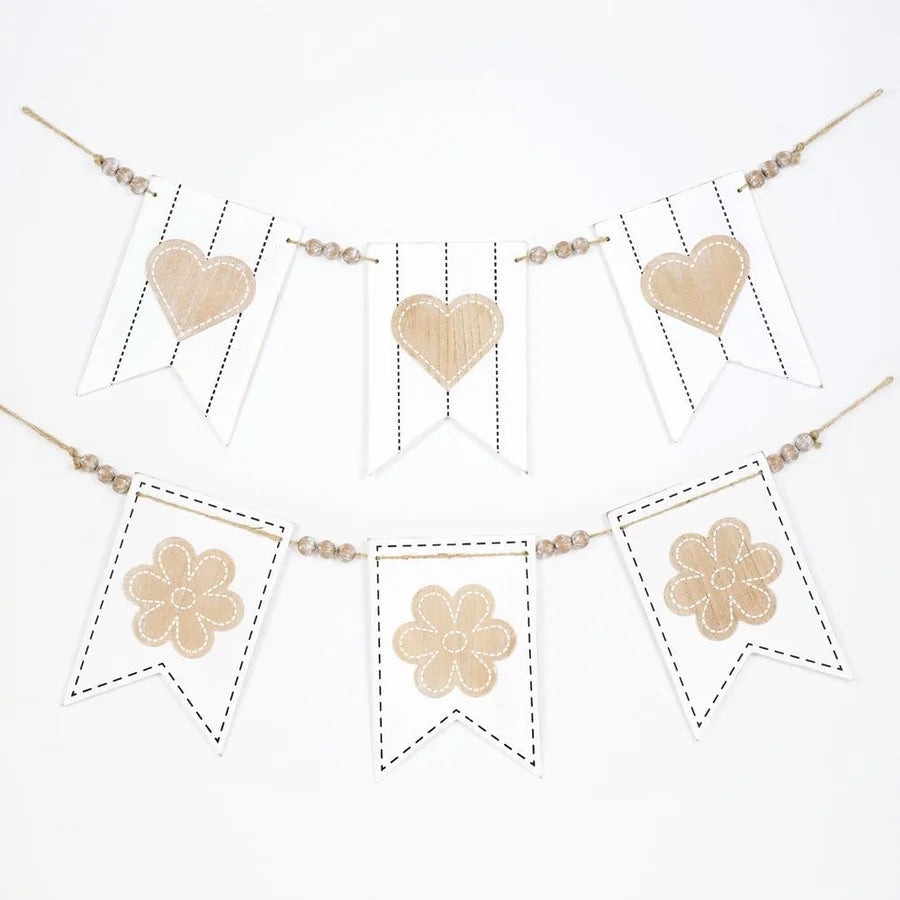 Flower/Heart Wooden Garland Decor - Reversible